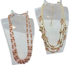 Bundle of 2 Womens Necklaces Jewelry Beige Pink Costume Jewelry Pearls